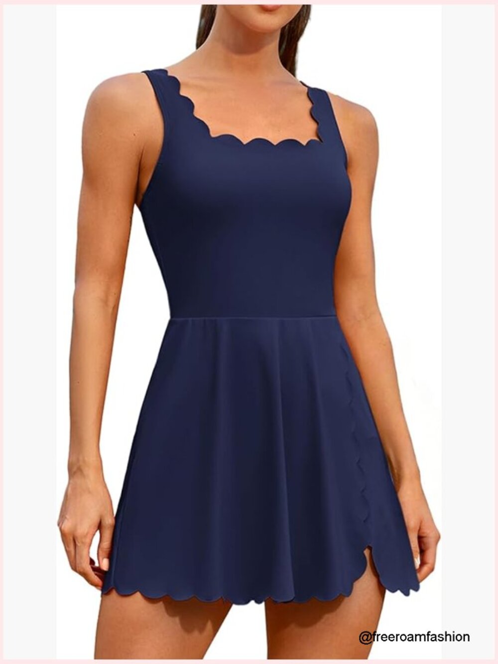 Women Tennis Dress Built-in Shorts Scalloped Golf Dress Adjustable Strap